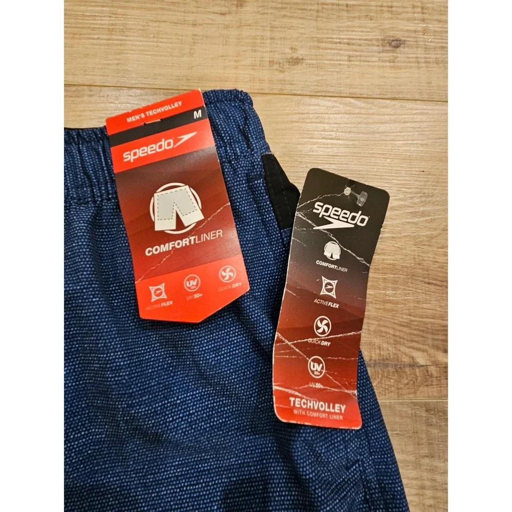 Speedo Men's Tech Volley Swim Shorts M Navy Blue ComfortLiner Quick Dry NWT